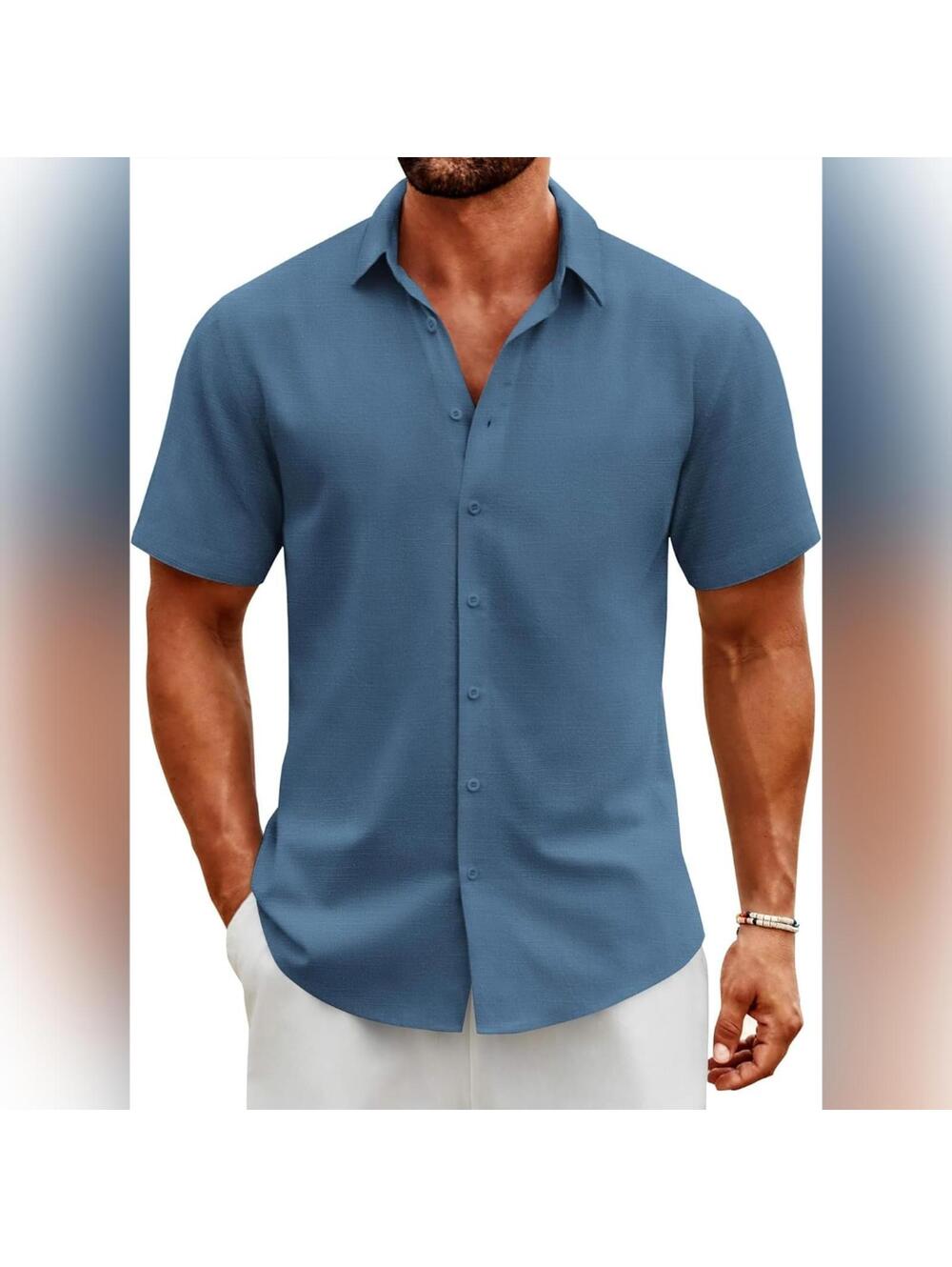 NWT COOFANDY Men's Button Down Shirts Short Sleeve Casual Cotton Shirt, S